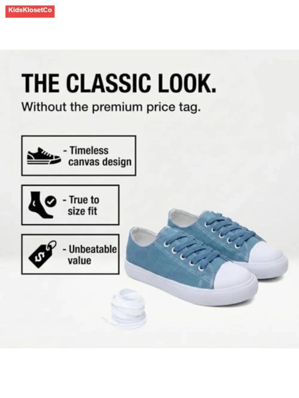 Kids Canvas Sneakers Lace-Up Low Top Rubber Sole Cushioned